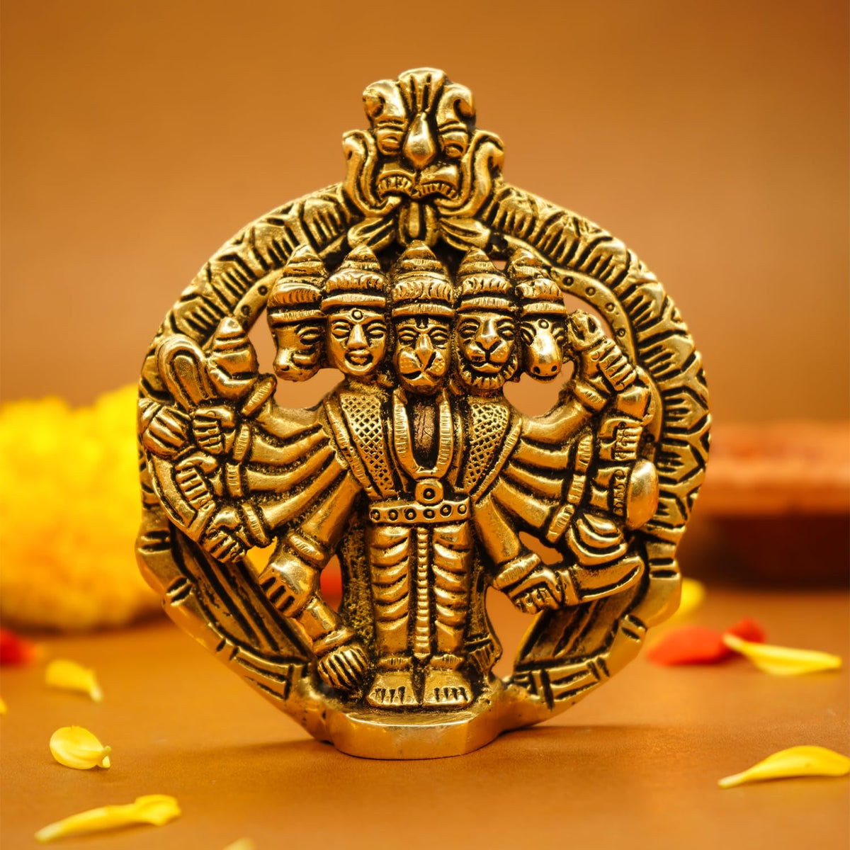 Ekhasa 100% Pure Brass Panchmukhi Hanuman (Size: 10 cm) | Panchmukhi Hanuman Murti for Door Entrance | Panch Mukhi Hanuman Ji for Wall | Vastu Protection from Evil Eye