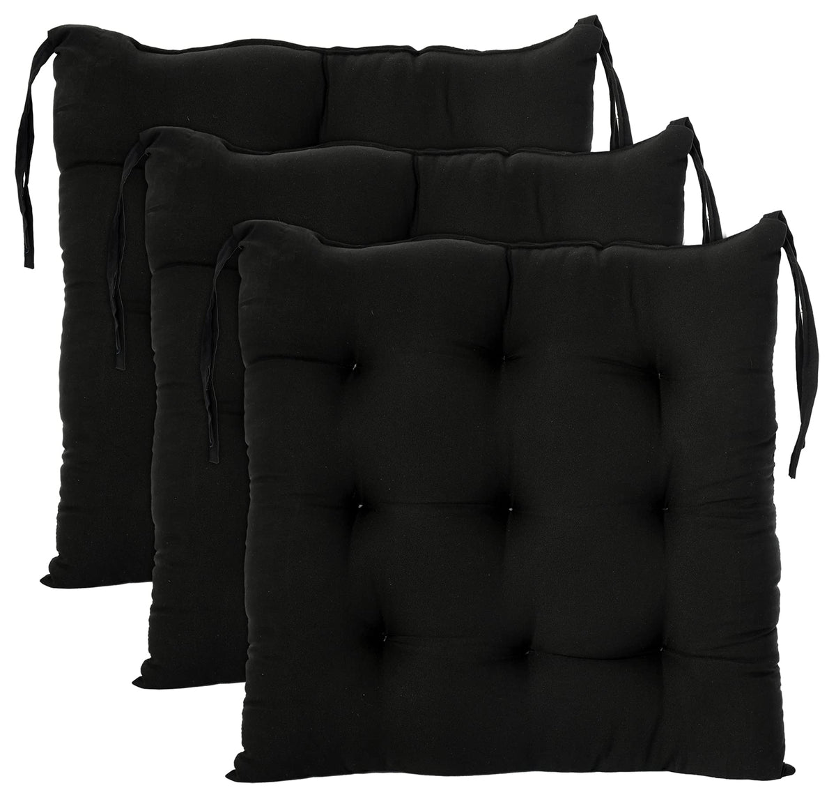 Kuber Industries Microfiber Square Chair Pad with Ties|Office Chair, Indoor/Outdoor|Dining Living Room, Kitchen| Size 45 x 45 x 1 CM|Pack of 3 (Black)