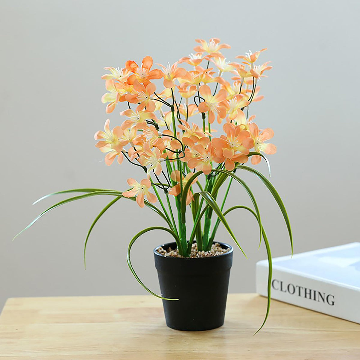 UMAI Artificial Flowers for Decoration with Pot | Orange Jasmine Bonsai with Leaves | 33 CM Long | Aesthetic Room Decor Items for Living Room, Bedroom, Hall | Fake Plants for Office, Reception Area