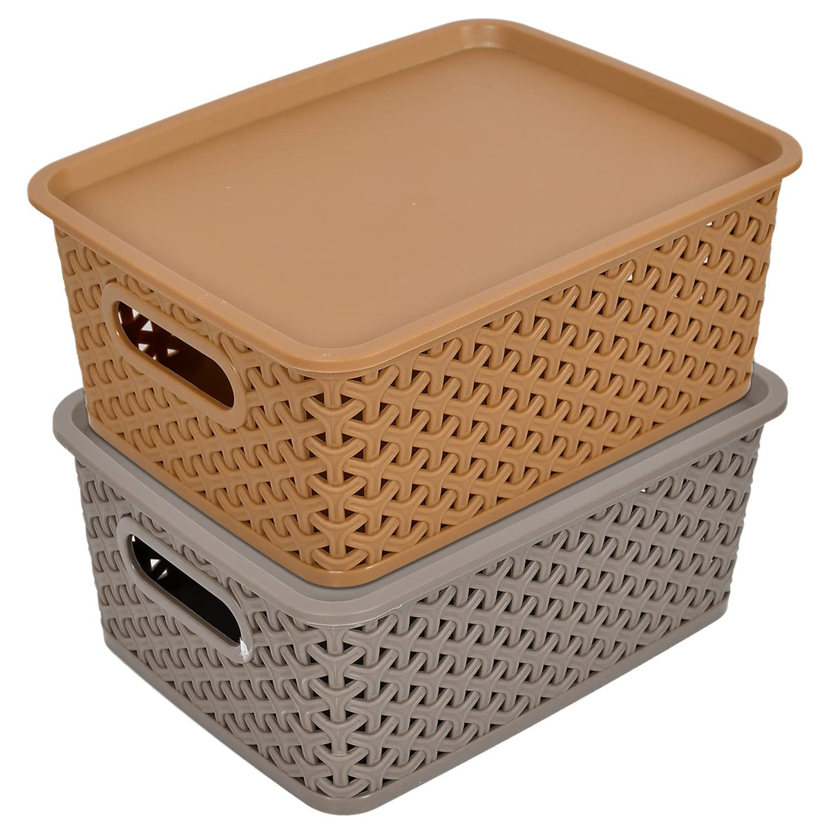 Kuber Industries Plastic 2 Pieces Small Size Multipurpose Solitaire Storage Basket with Lid (Multi)-CTKTC025449