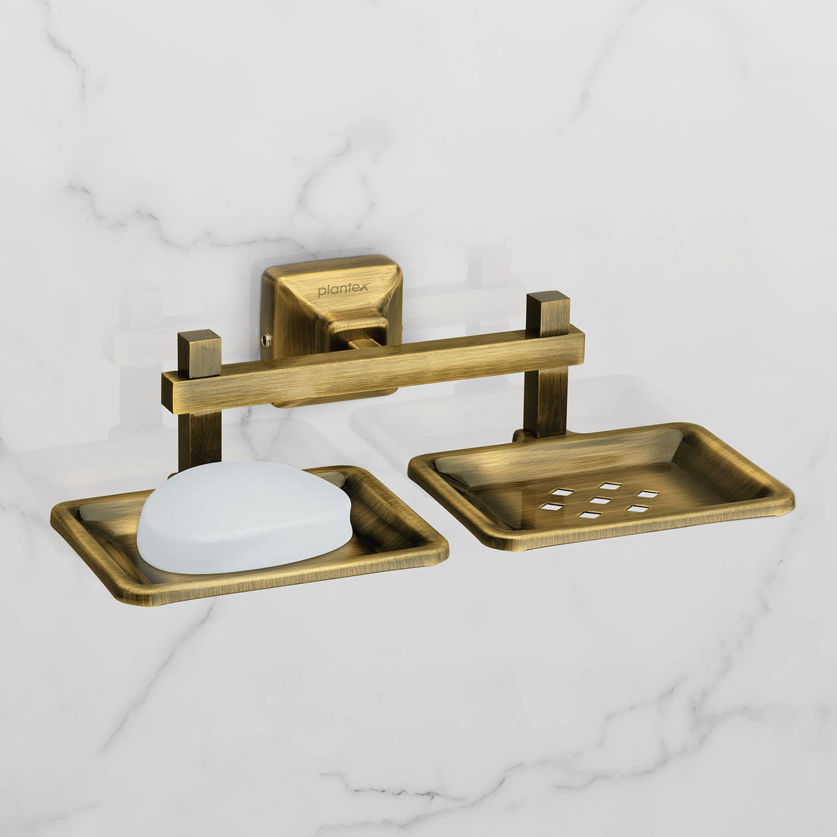 Plantex 304 Grade Stainless Steel Double Soap Holder for Bathroom/Dual Soap Dish/Soap Stand/Bathroom Accessories - Squaro (Brass Antique)