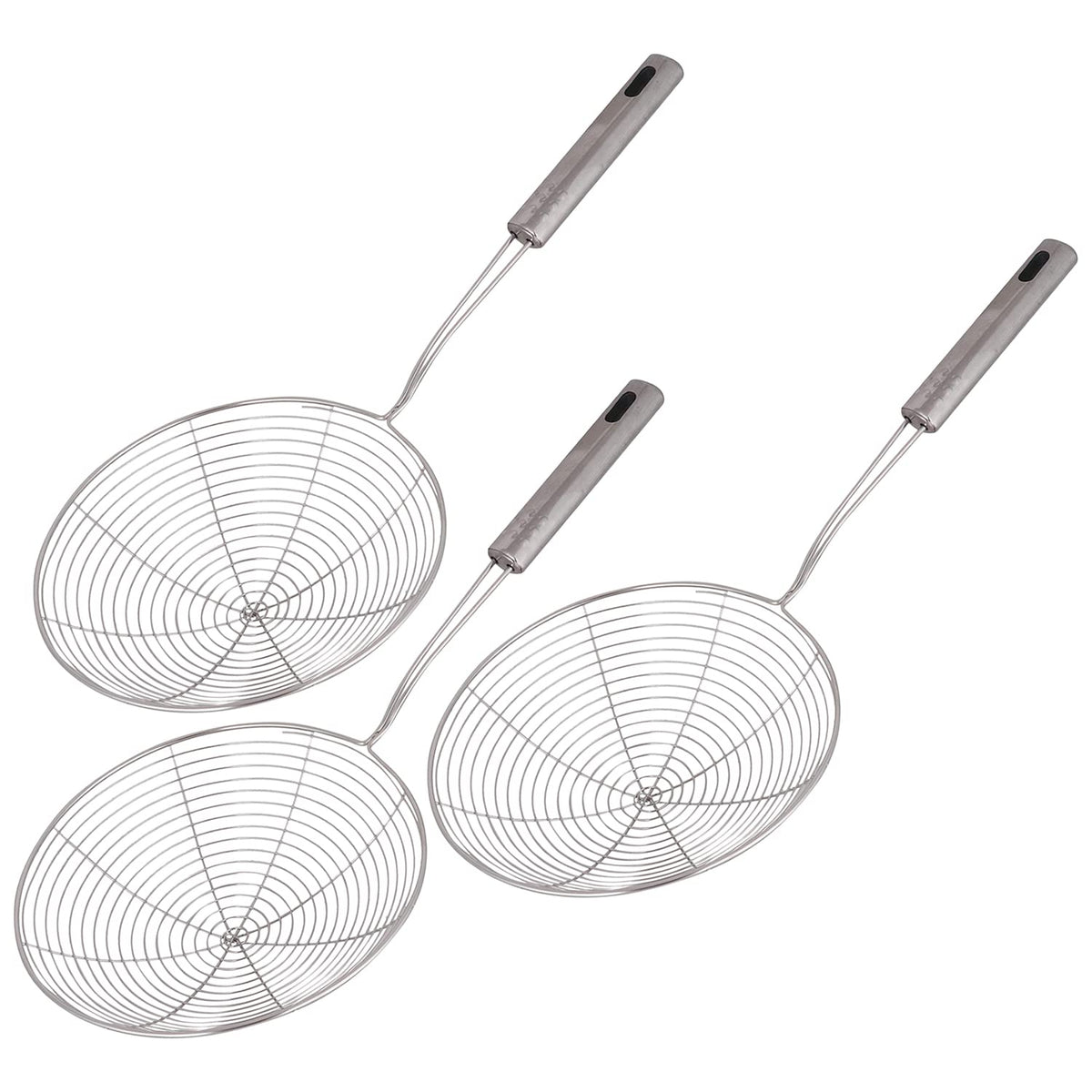 Kuber Industries Multiuses Stainless Steel Deep Fry Jhara Skimmer Puri Strainer with Handle, 16cm- Pack of 3 (Silver)