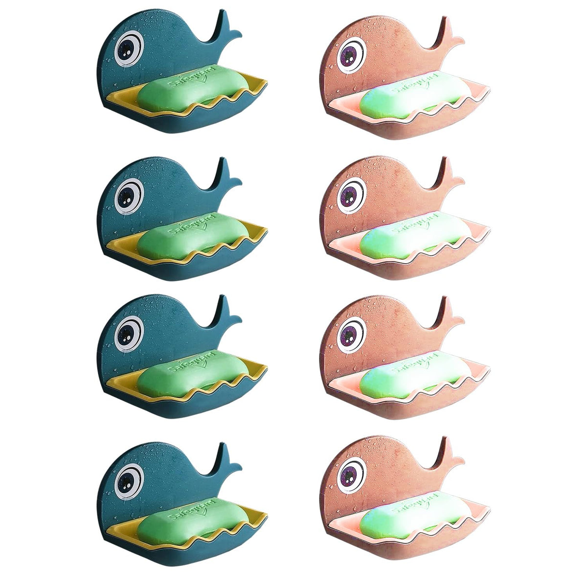 Kuber Industries Soap Stand for Bathroom Kitchen Sink Magic Stickers Wall Mounted (Set of 2 Pcs) Soap Dish Holder, Fish Design Random Color(Plastic) (Pack of 4)