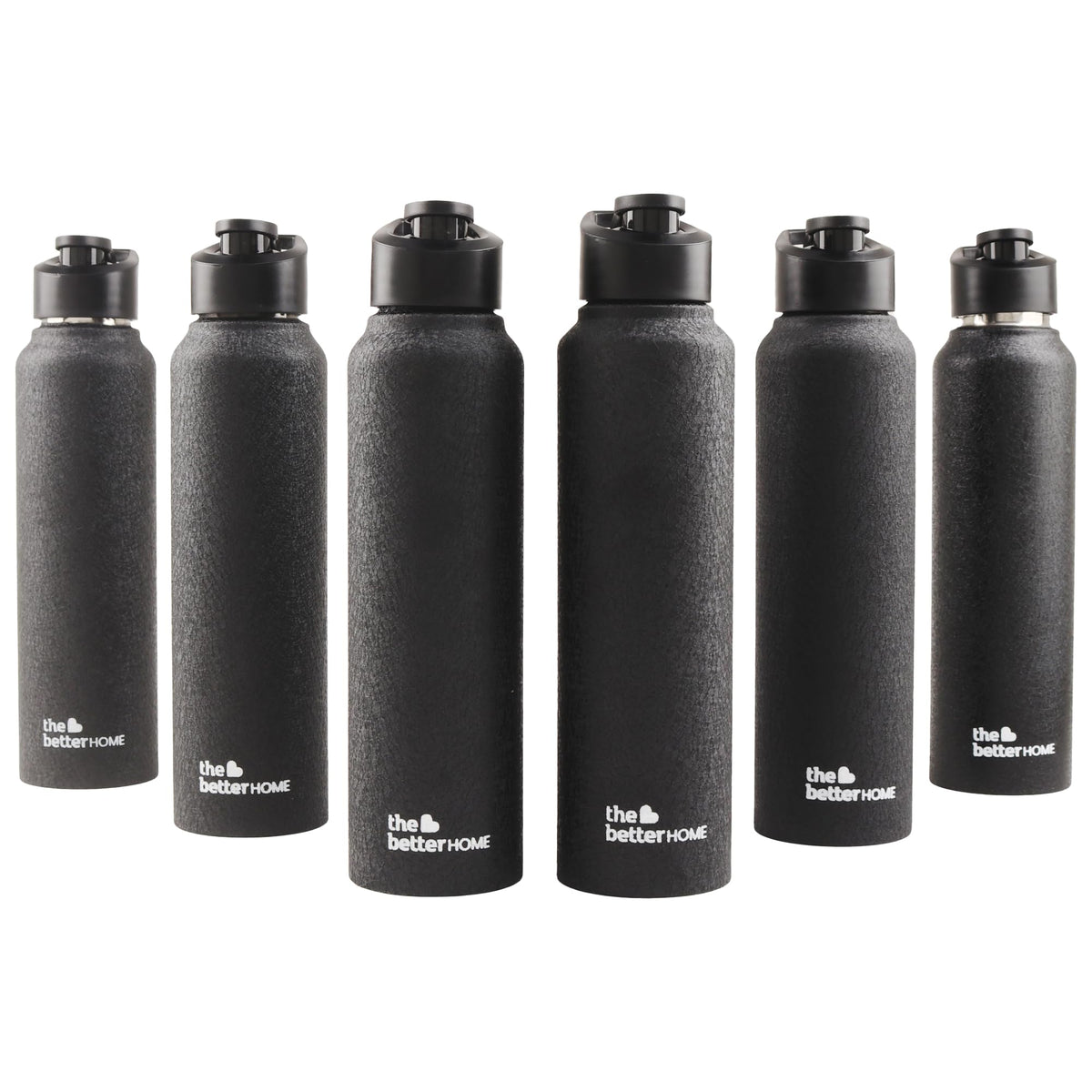 The Better Home Stainless Steel 1 Litre Water Bottle With Sipper Cap | Pack of 6 | Travel Sipper Bottle For Adults/School/Office | Water Bottle For Kids | Black (P06_BLACK)