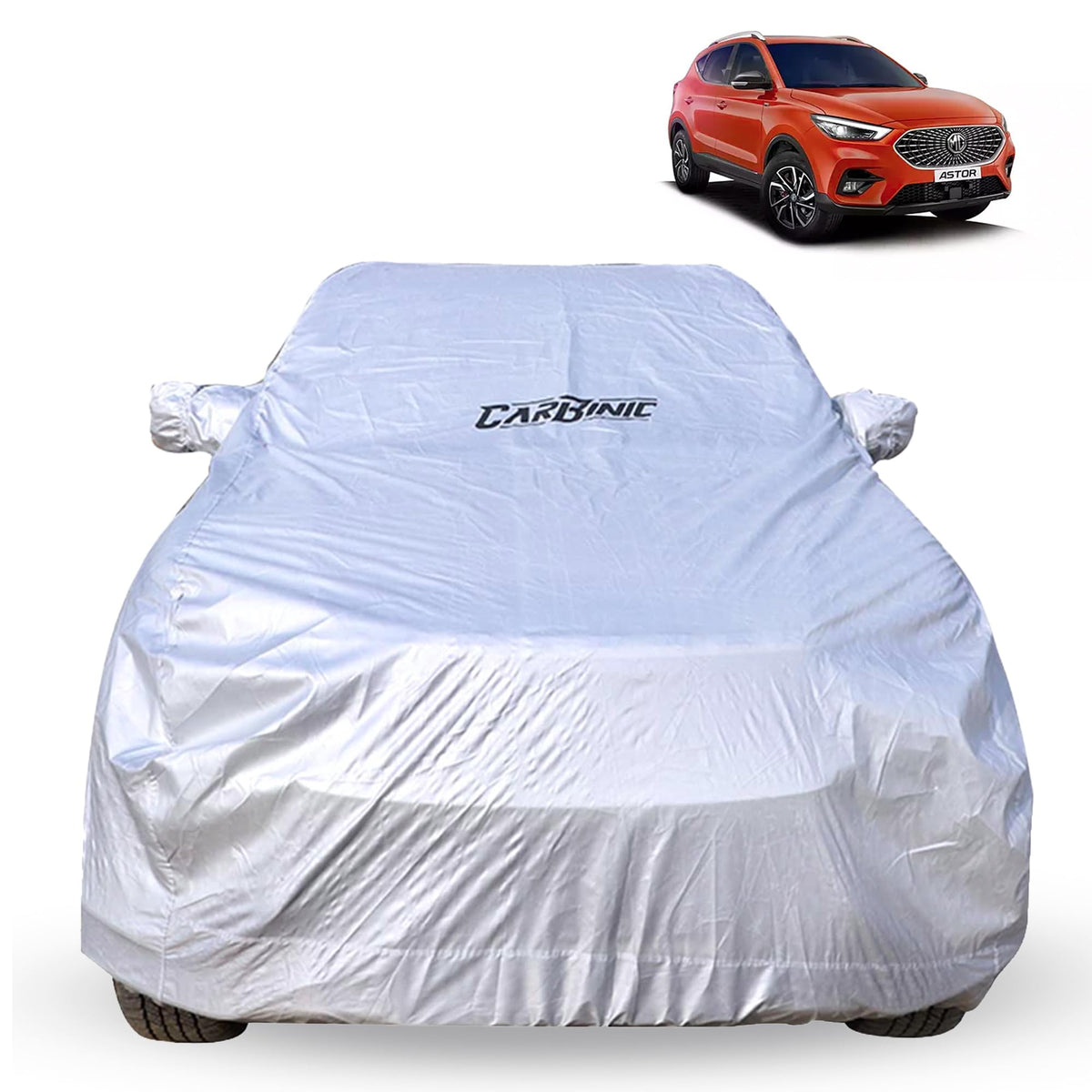 CARBINIC Car Body Cover for MG Astor 2021 | Water Resistant, UV Protection Car Cover | Scratchproof Body Shield | Dustproof All-Weather Cover | Mirror Pocket & Antenna | Car Accessories, Silver