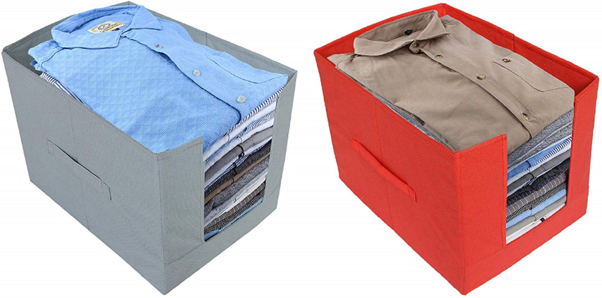 Kuber Industries Non-Woven 2 Pieces Shirt Stacker Wardrobe Organizer (Red & Grey) CTKTC022581