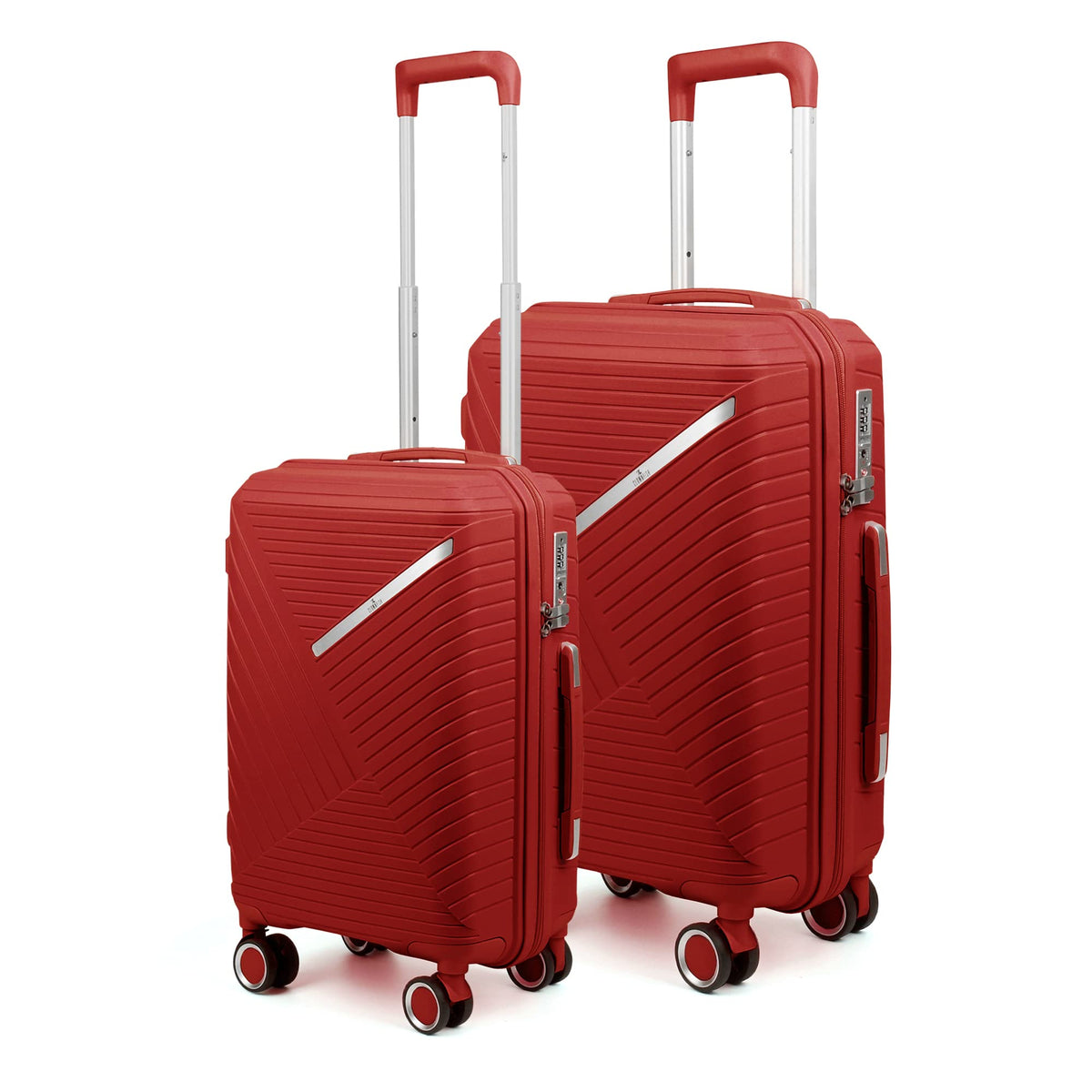 THE CLOWNFISH Combo of 2 Denzel Series Luggage Polypropylene Hard Case Suitcases Eight Wheel Trolley Bags with TSA Lock- Red (Medium 66 cm-26 inch, Small 56 cm-22 inch)