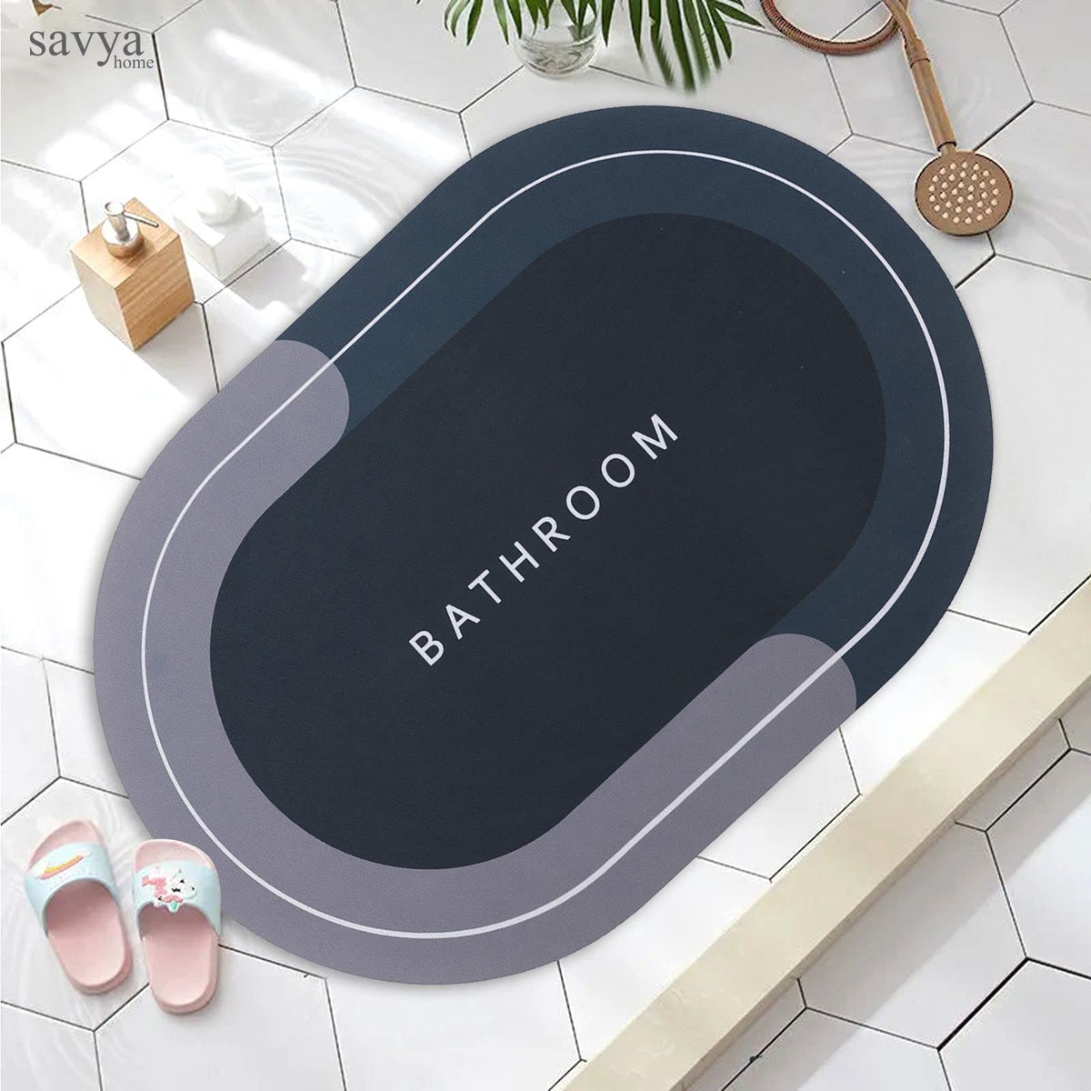 SAVYA HOME Bath mats || 60 x 40 || Anti-Slid mat for Living Room, Bathroom, Shower, Bathtub|Bath Mat, Machine Washable Floor Mat| Multipurpose mat (Oval (Dark Grey))