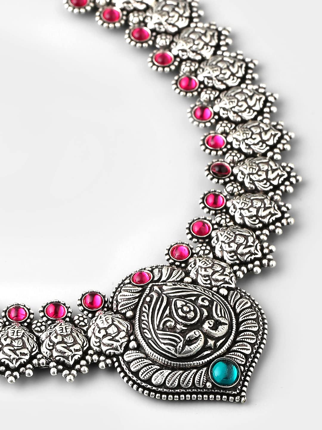 Yellow Chimes Oxidised Jewellery Set for Women Authentic Kolhapuri Work Handmade Silver Pink Kundan Choker Necklace Sets for Women and