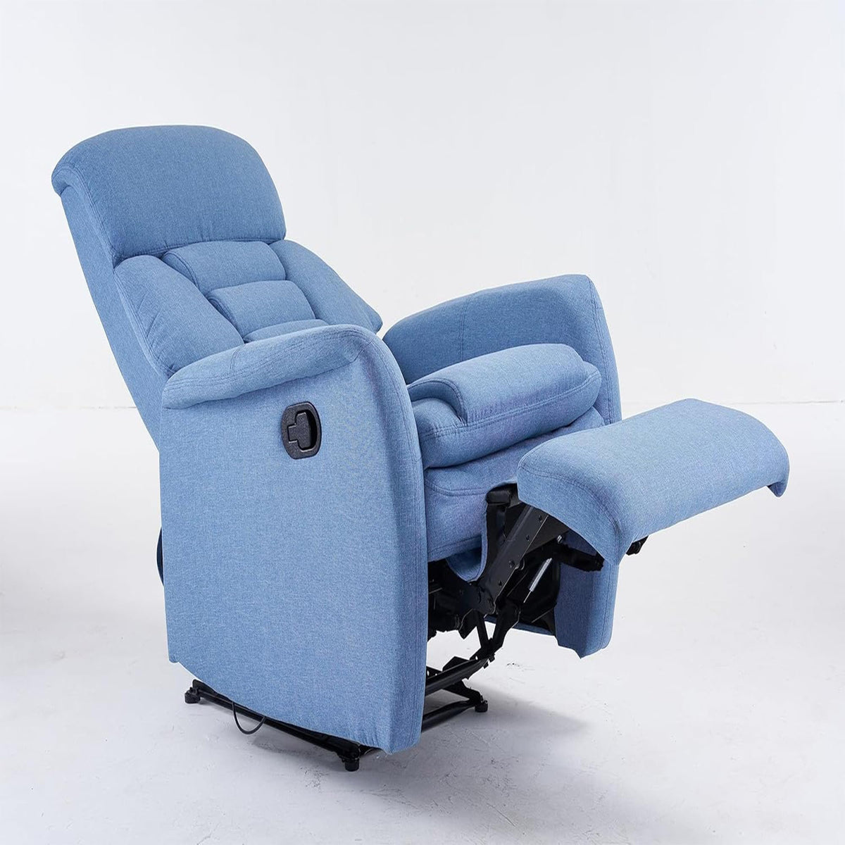 Kuber Industries Nylon Extra Comfortable Single Recliner Sofa Chair for Relax | Adjustable Postions Manual Recliners for Home Theater, Living Room Chairs 1 Seater | Blue