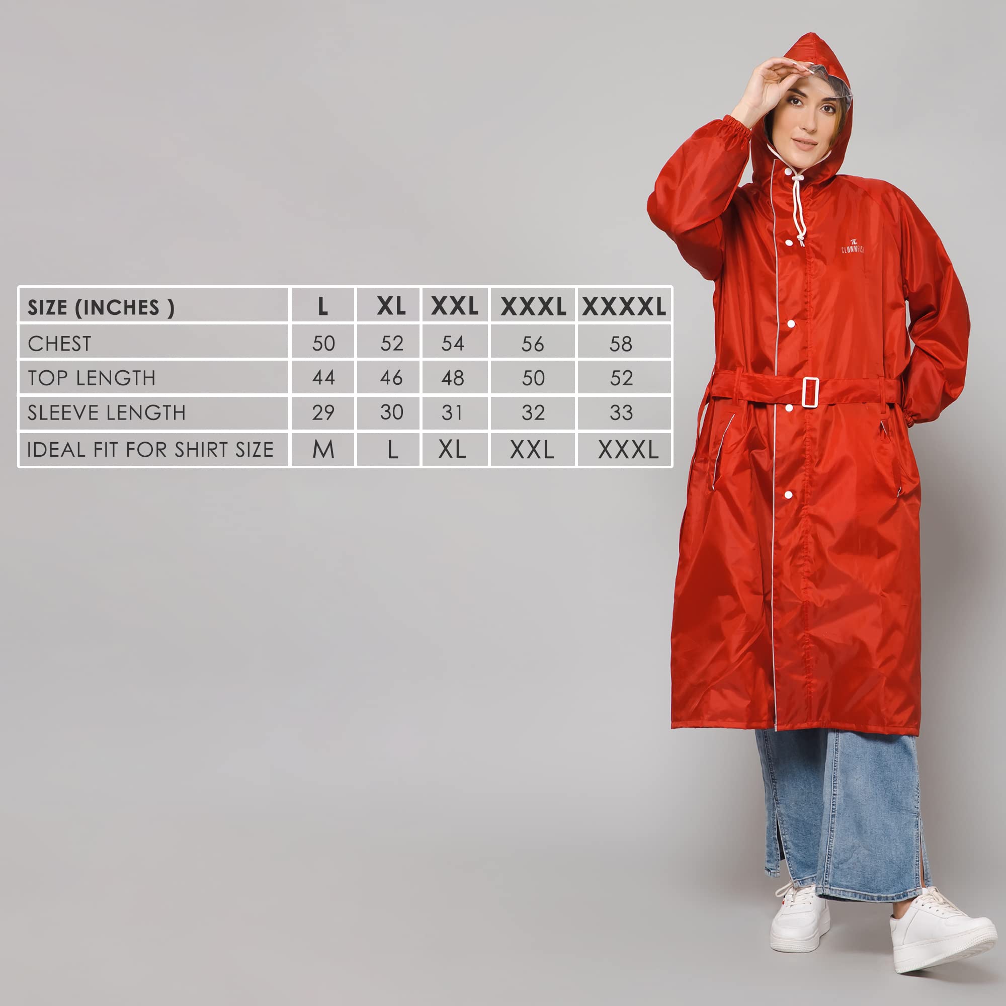 THE CLOWNFISH Polyester Raincoats For Women Rain Coat For Women Raincoat For Ladies Waterproof Reversible Double Layer. Drizzle Diva Series Red