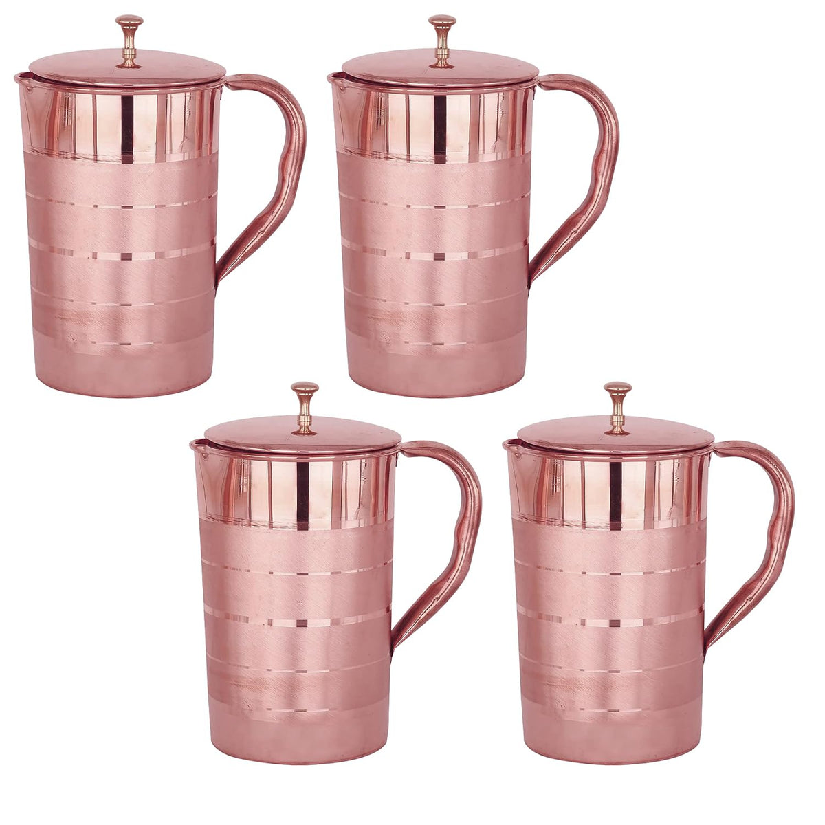 Kuber Industries 1500ml Copper Jug with Lid | BPA Free, Non Toxic, Copper | Rustproof, Durable, Lightweight | with Added Health Benefits of Copper | Ergonomic Design, Easy to Clean | 1.5 L (Pack Of 4)