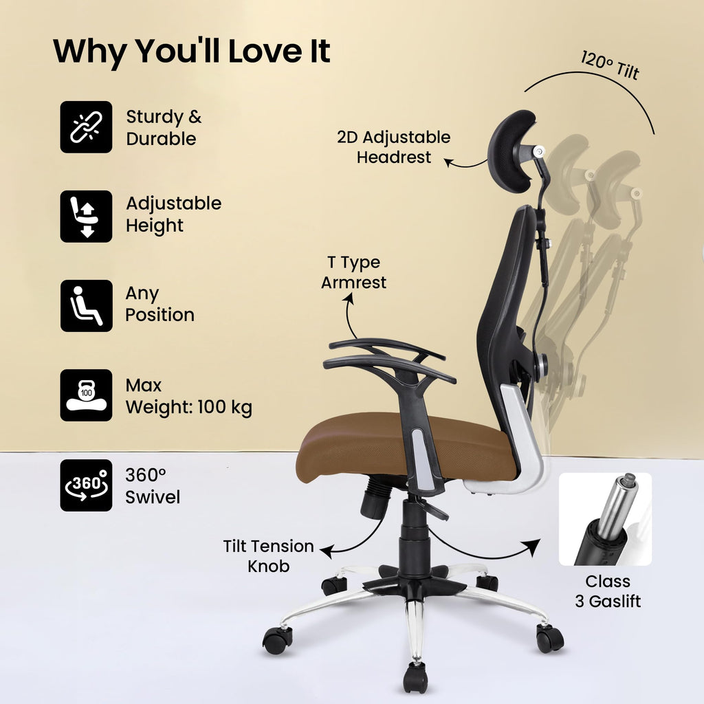 SAVYA HOME Apollo High Back Ergonomic Office Chair/Chair for Office Wo