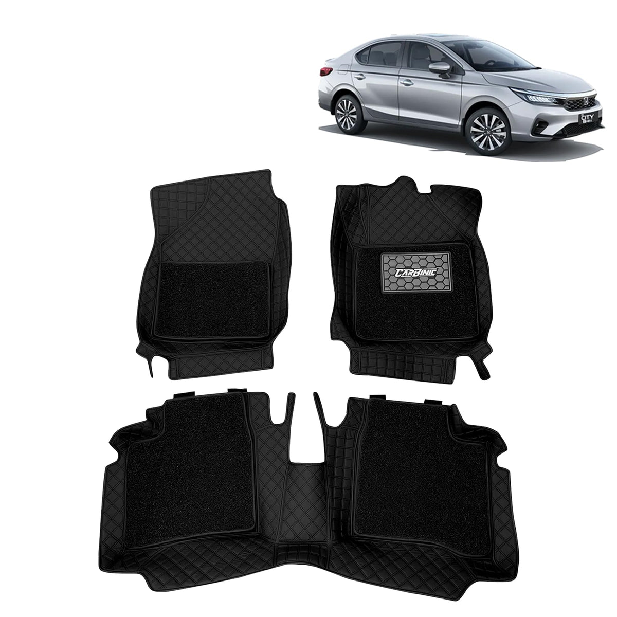 Carbinic 7D Premium Custom Fitted Car Mats for Honda City 2020 - Black