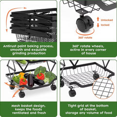 Kuber Industries 5-Layer Collapsible Kitchen Rack|Multipurpose Storage Basket|360-Degree Rotable Kitchen Trolley|Fruit Basket Pack of 2 (Black)