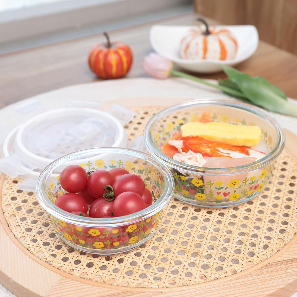 Homestic Borosilicate Printed Container With Lid (Round) | JDA050-MUL | Transparent | Pack Of 2