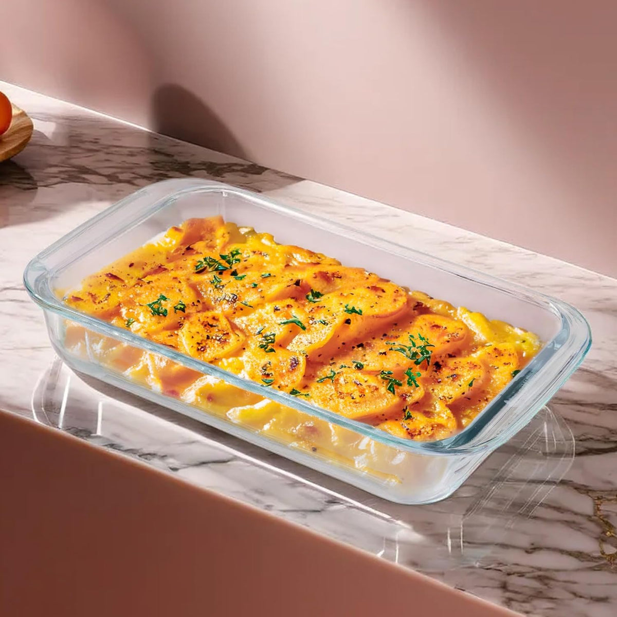 Homestic 1600 ml Borosilicate Glass Baking Tray | Transparent Microwave Oven Safe Utensils | Rectangular Bread Moulds for Baking | Dishwasher & Freezer Safe | Multipurpose use Serving Tray