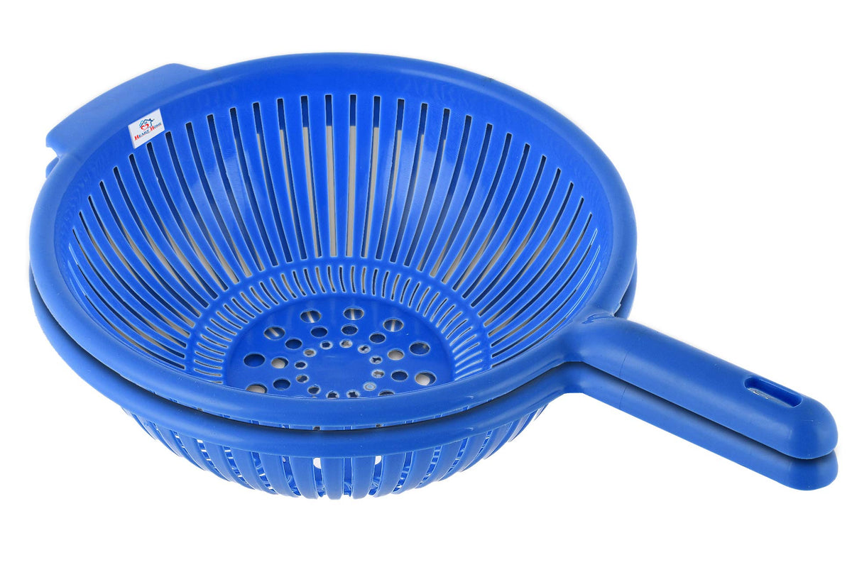 Heart Home Plastic Strainer Colander with Long Handle Use for Pasta, Noodles, Spaghetti, Vegetables and More (Blue)-Pack of 2-HHEART15123