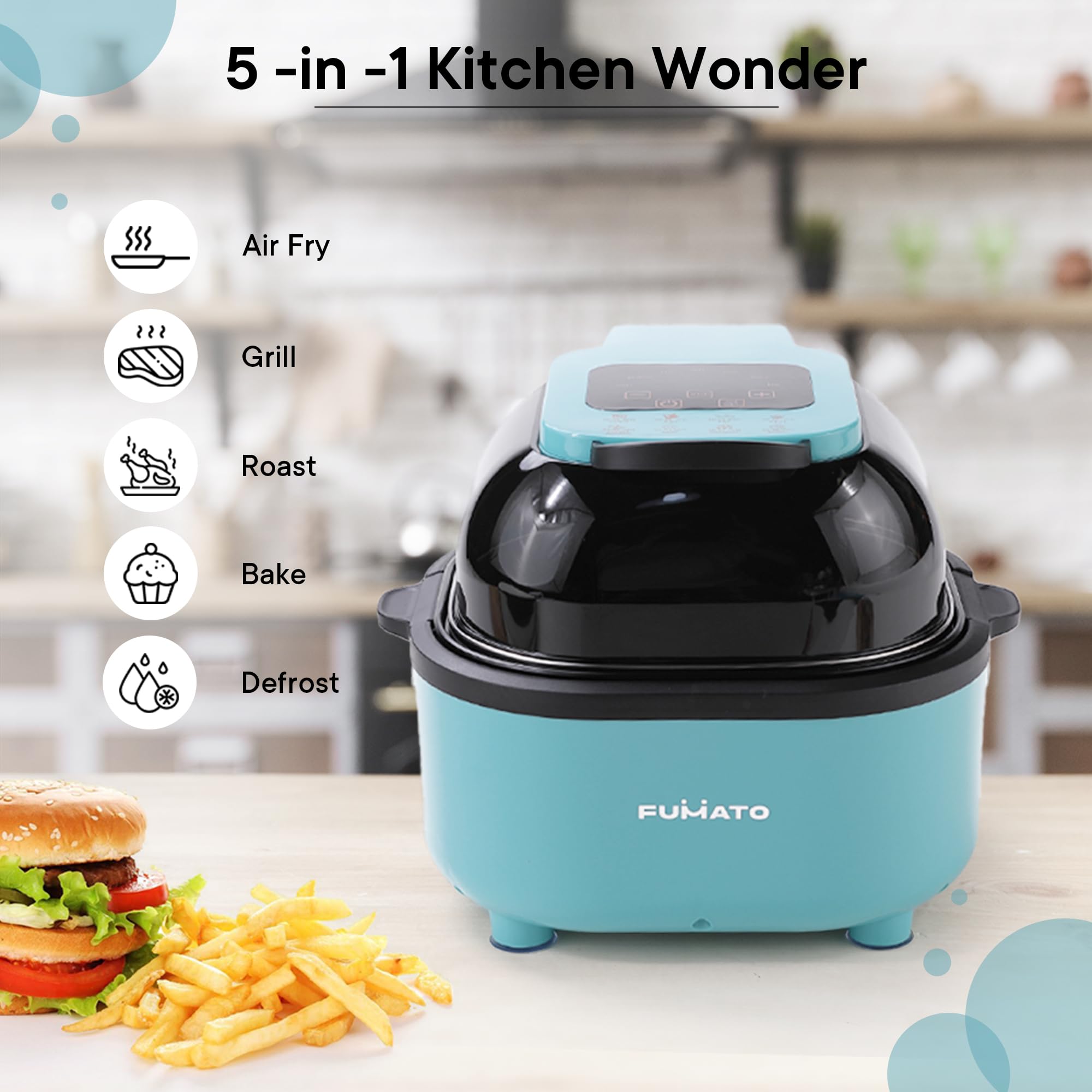 FUMATO air fryer in misty blue - countertop display