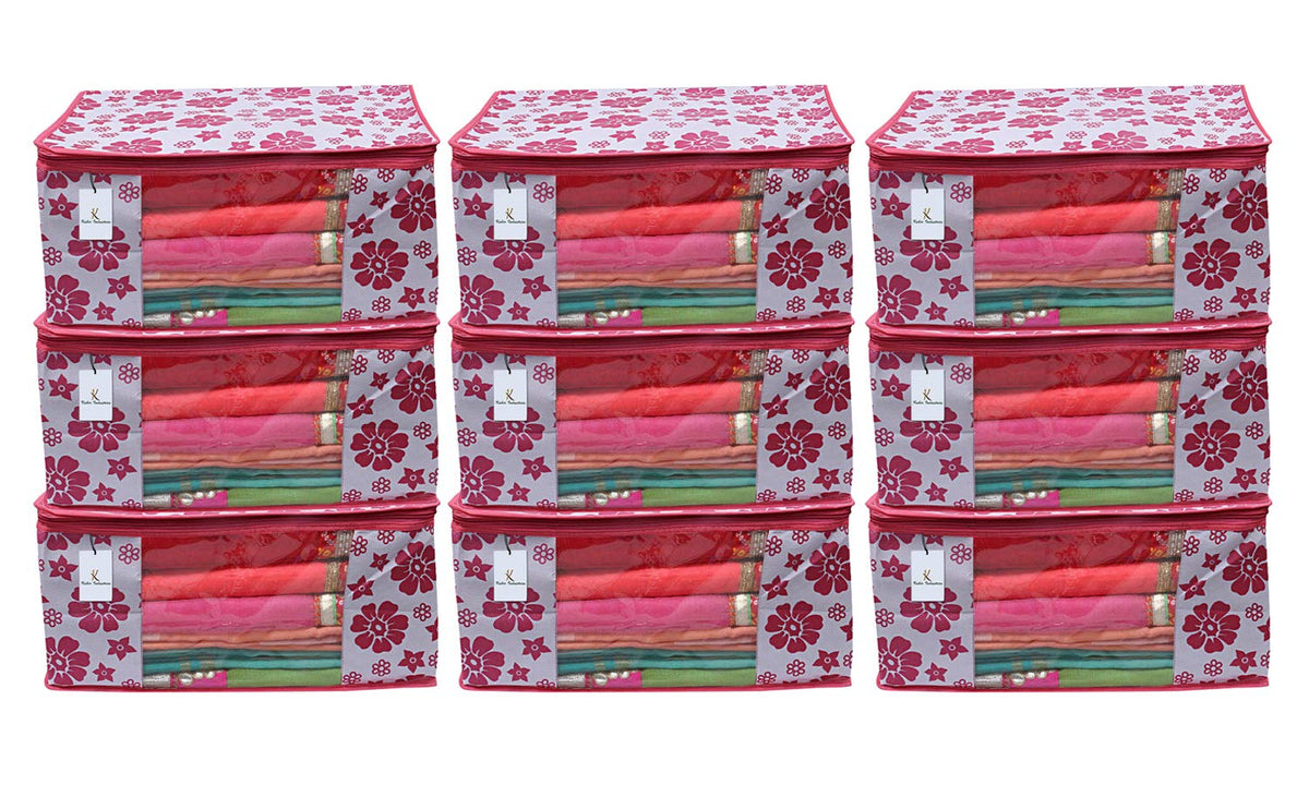 Kuber Industries 9 Piece Non Woven Saree Cover Set, Pink,Large Size -CTKTC6427