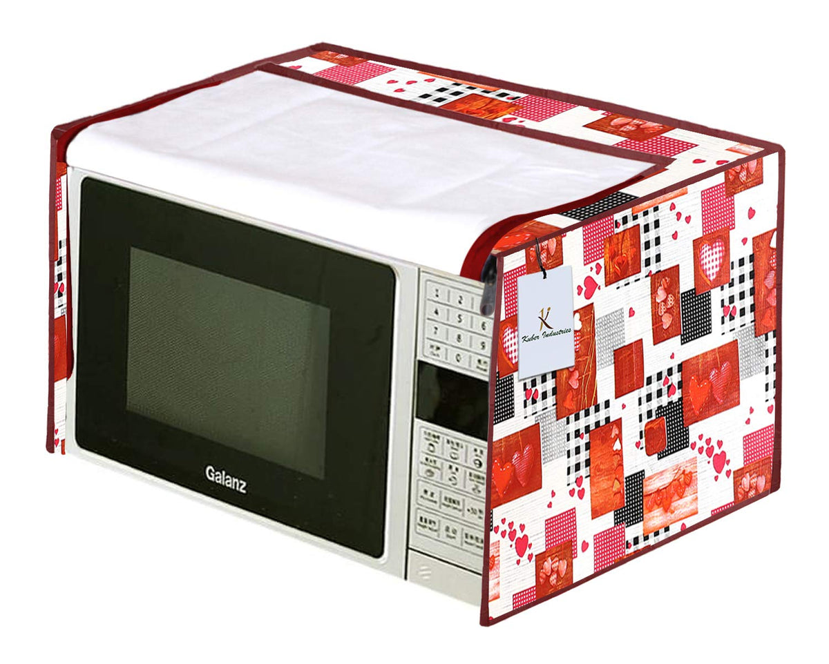 Kuber Industries Hearts Design PVC Microwave Oven Full Closure Cover for 25 Litre (Cream & Maroon) CTKTC33250