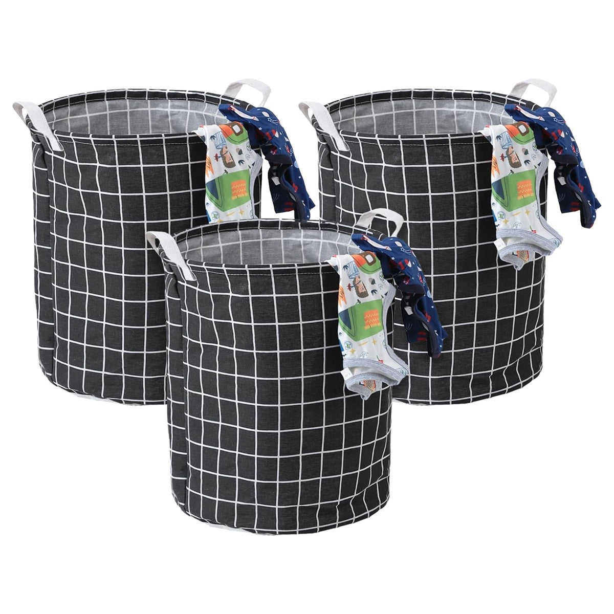 Kuber Industries Laundry Basket For Clothes|Foldable Laundry Hamper|Basket For Toys, Dirty clothes, Storage "45 LTR"-Pack of 3 (Black)