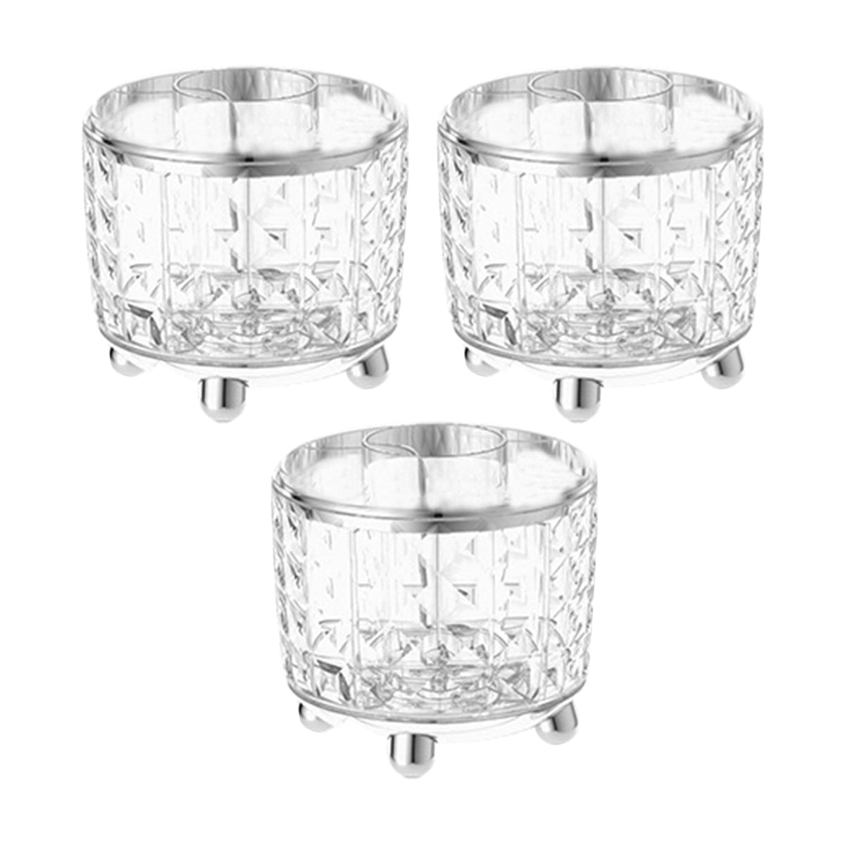 Kuber Industries Pack of 3 Multipurpose Storage Holder | Decorative Crystal Finish Stylish Look | Makeup Brush Holder | Desk Storage Container | YM.6698TS | Transparency Silver