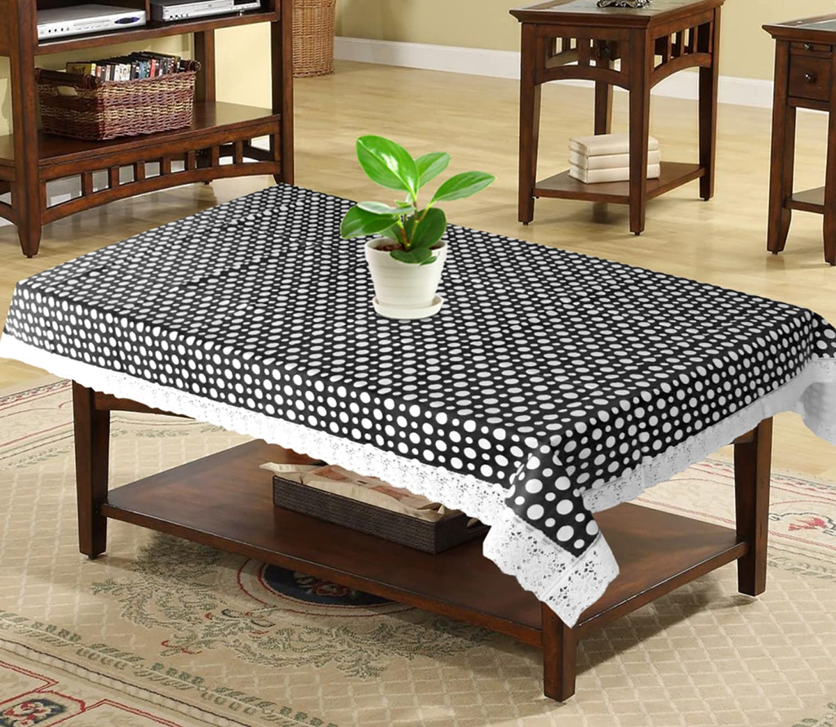 Kuber Industries Dot Design PVC 4 Seater Center Table Cover 40"x60" (Black & White)-HS43KUBMART25563, Standard