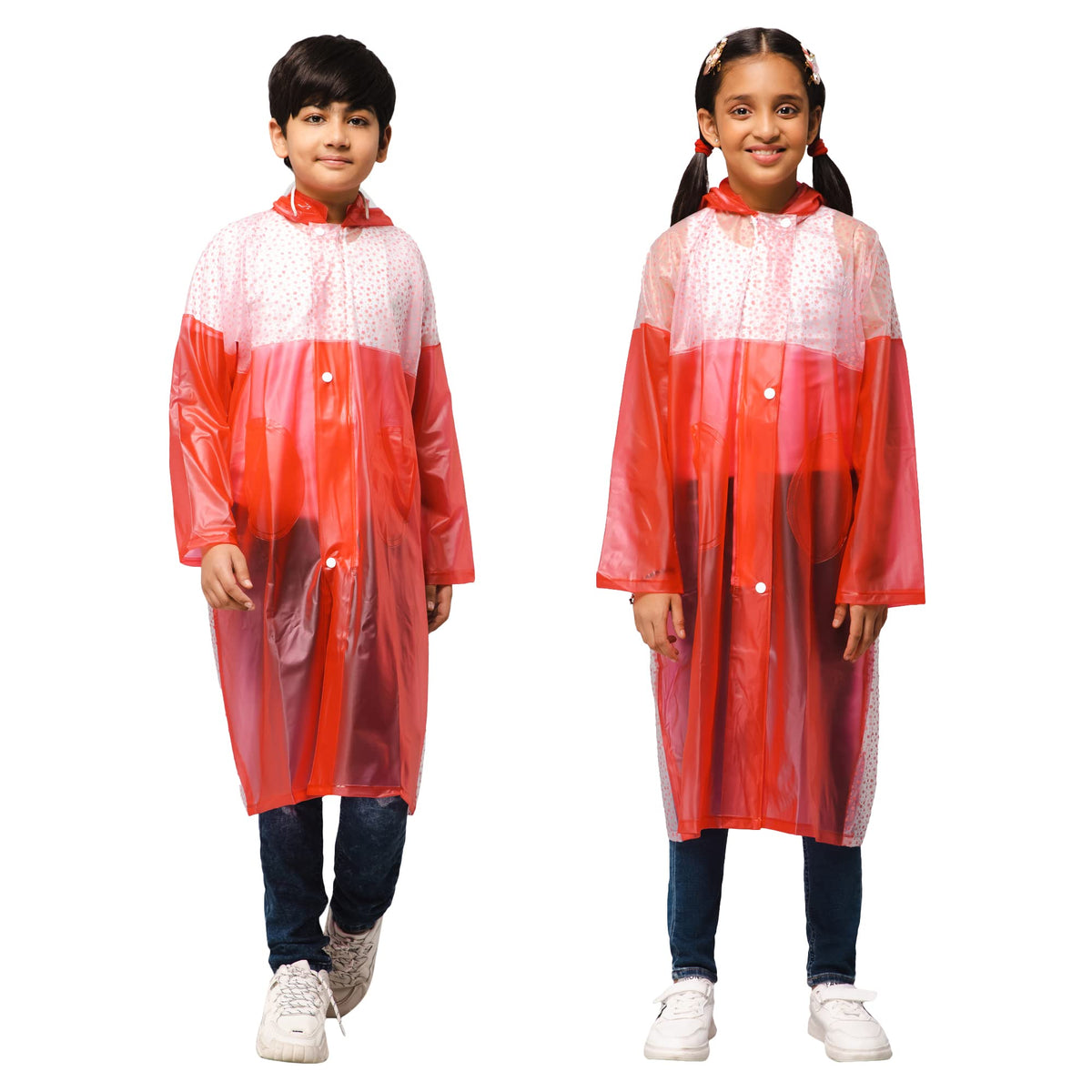 THE CLOWNFISH Drip Dude Series Unisex Kids Waterproof Single Layer PVC Longcoat/Raincoat with Adjustable Hood. Age-6-7 Years (Rose Red)