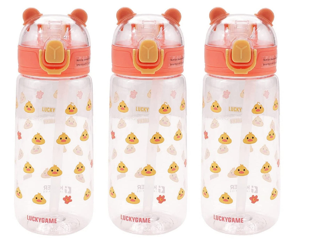 Kuber Industries Pack of 3 Water Bottle for Kids | Printed Designs for Kids | Plastic Sipper Bottle for Kids | Food Grade Plastic | One Click Open Flip Lid | Transparent, Leak Proof, BPA Free | 550 ml