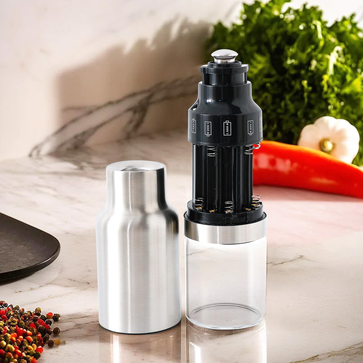 UMAI Electric Pepper Grinder | Black Pepper Crusher | Pepper Grinder Crusher | Battery Operated Stainless Steel Mill with Adjustable Coarseness (6*AAA Battery, not Included in Package)