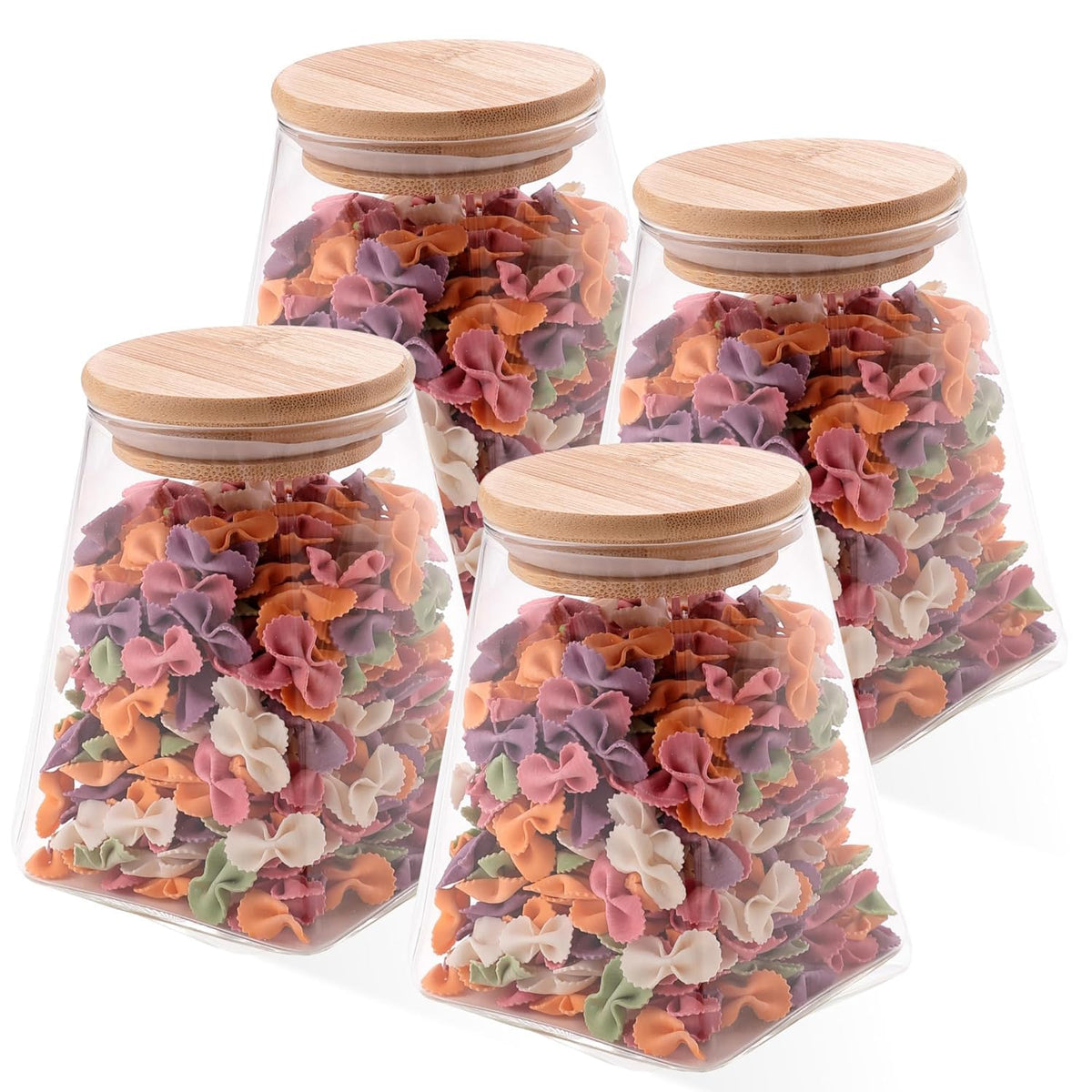 Homestic Borosilicate Glass Jar with Bamboo Lid (Pack of 4 Triangle)