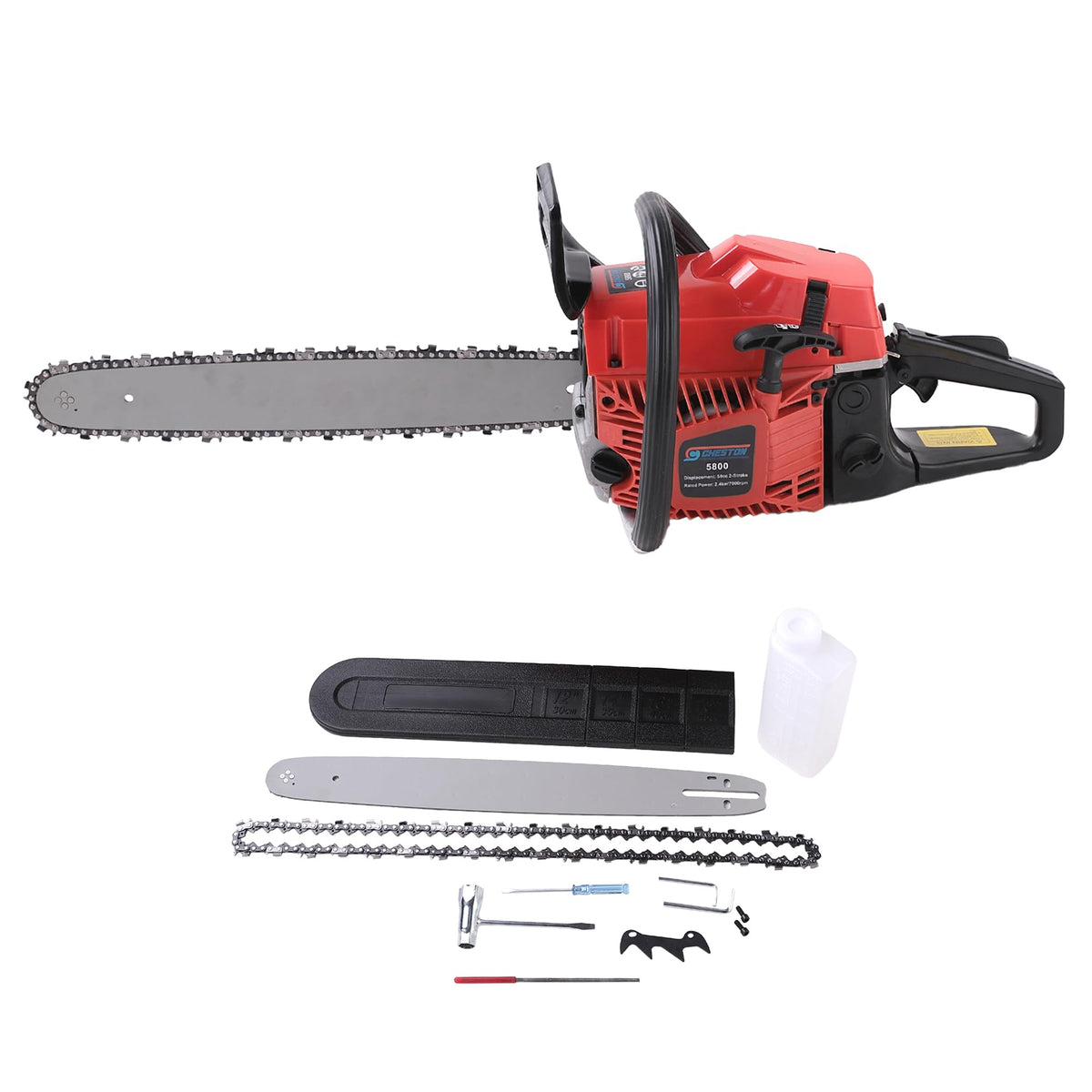 Cheston18-inch 58 CC Petrol Chainsaw Machine with 2.4KW/3.2hp Power | 7000 RPM | Wood Cutter Machine with Automatic Oiler System with Tool Kit for Farm, Garden & Home (Red)