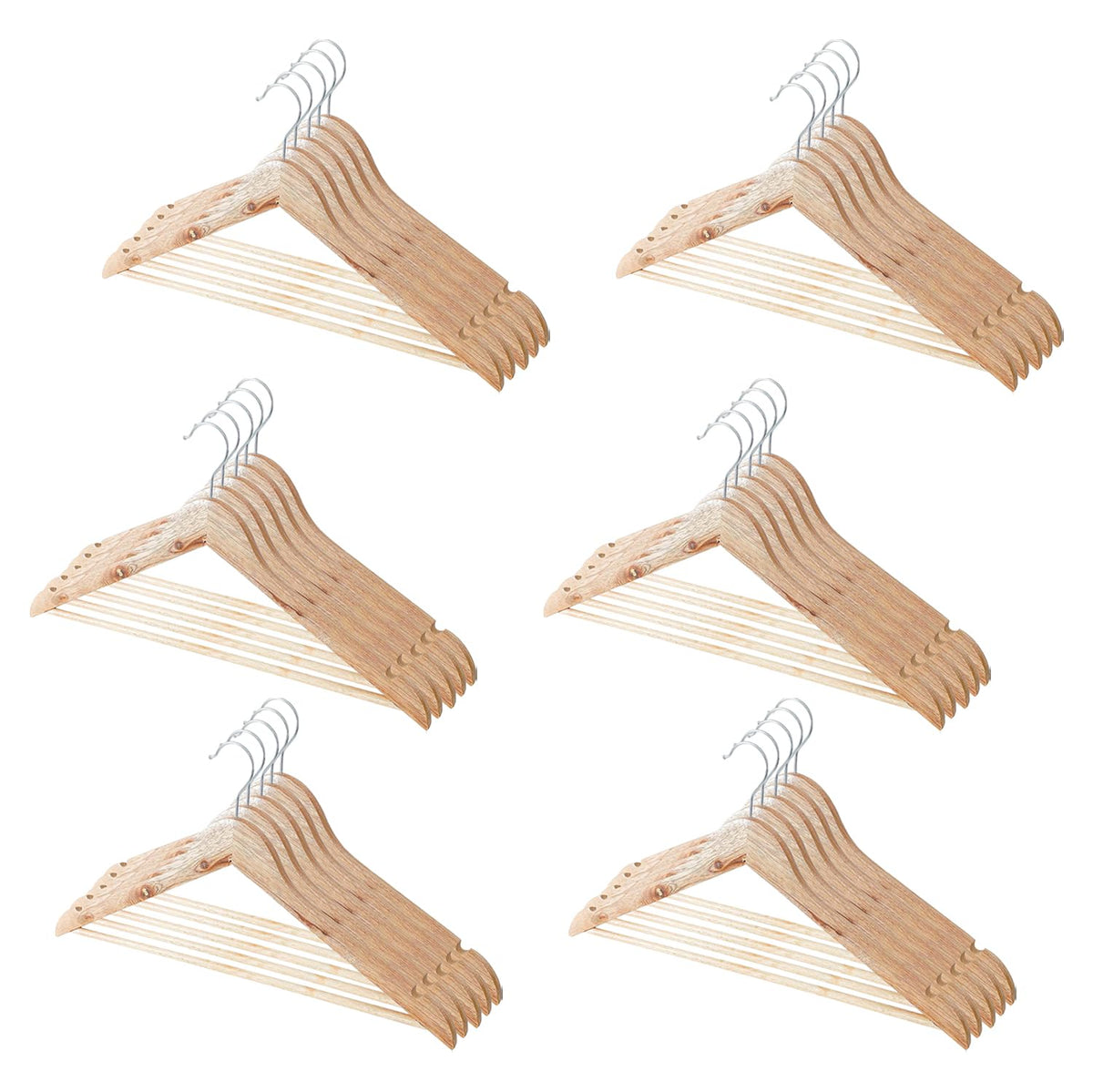 Kuber IndustriesWooden Cloth Hanger Set of 30 With Chromed Plated Steel Hook|Natural|