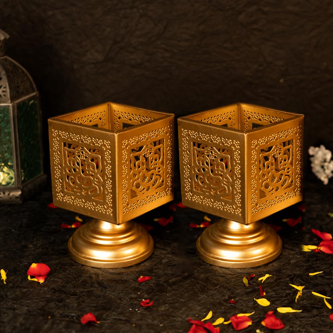 Ekhasa Metal Tealight Candle Holders for Home Decor Perfect Candle Stand for Diwali Decoration and Table Decor Indoor & Outdoor,Festival Decorative Candles Gift Items (Ganesh Ganpati,Set of 2),Gold