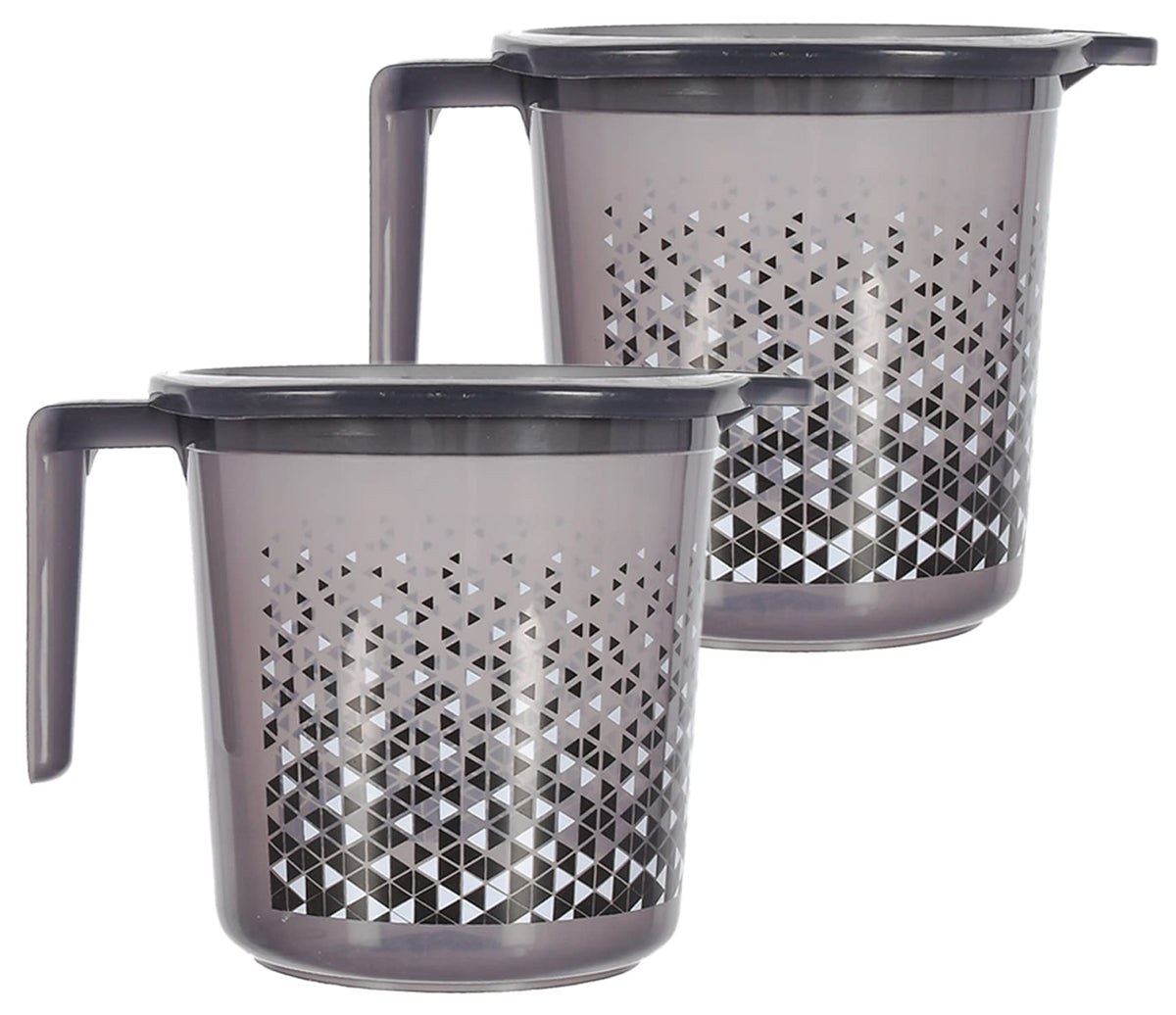 Kuber Industries Tinted Print Multiuses Lightweight, Unbreakable Plastic Bathroom Mug 1.5 Litre Pack of 2 (Black)-46KM0236