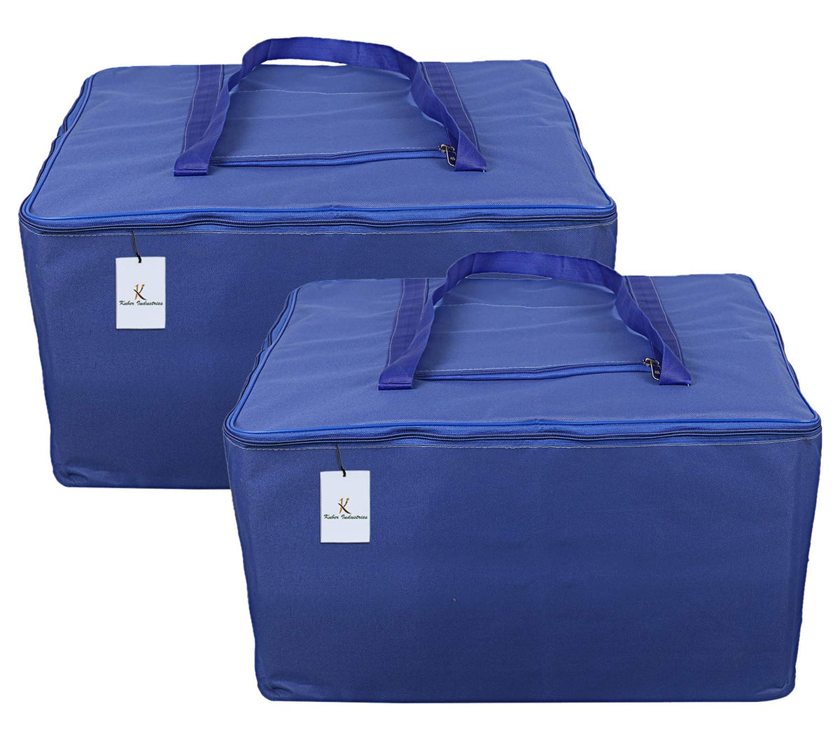 Kuber Industries Rexine 2 Pcs Jumbo Underbed Moisture Proof Storage Bag with Zipper Closure and Handle (Royal Blue) -CTKTC06603