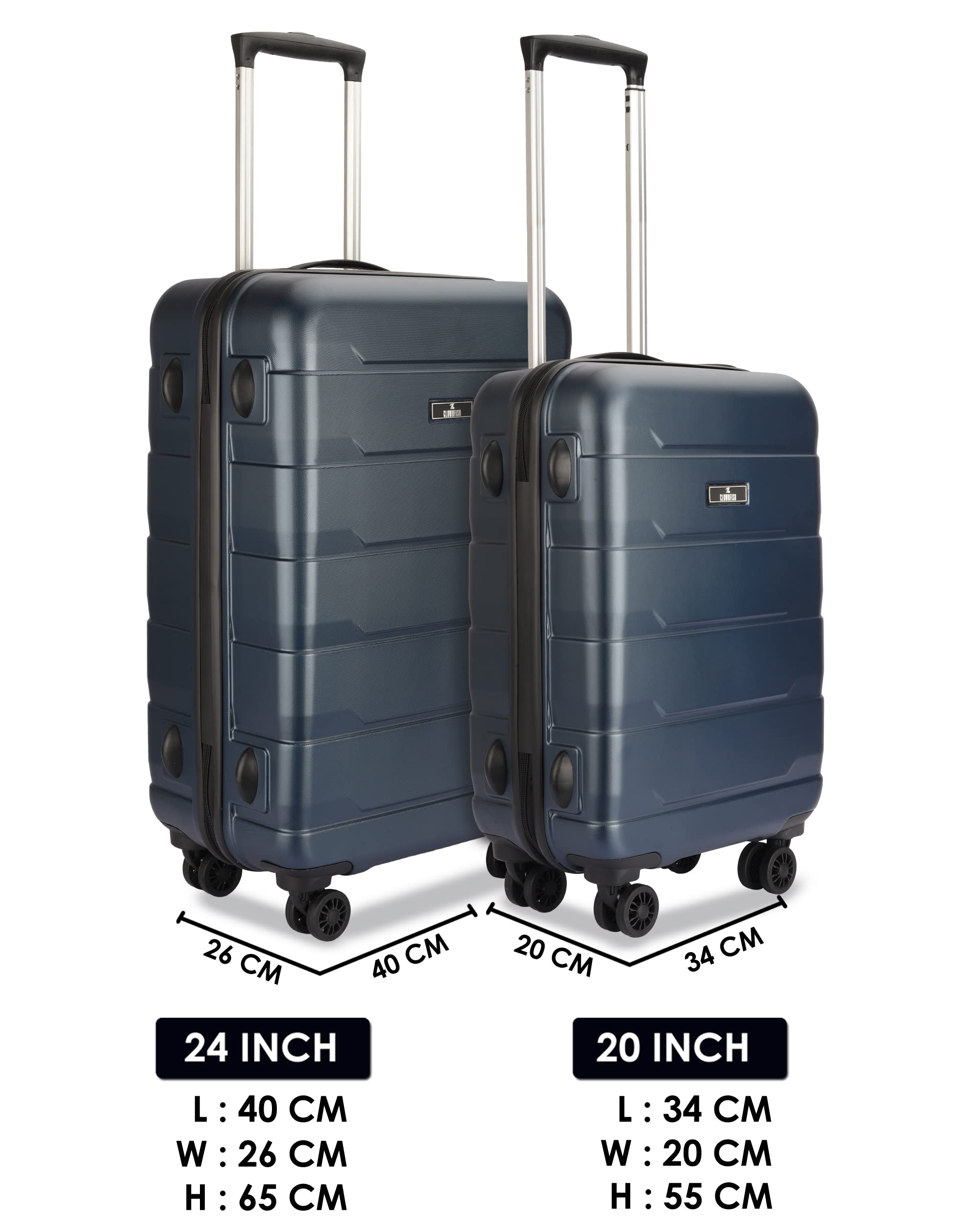 THE CLOWNFISH Jeffrey Combo of Luggage Polycarbonate Hard Case Suitcases Varied Sizes Four Wheel Trolley Bags Blue (Medium size-65 cm, Small