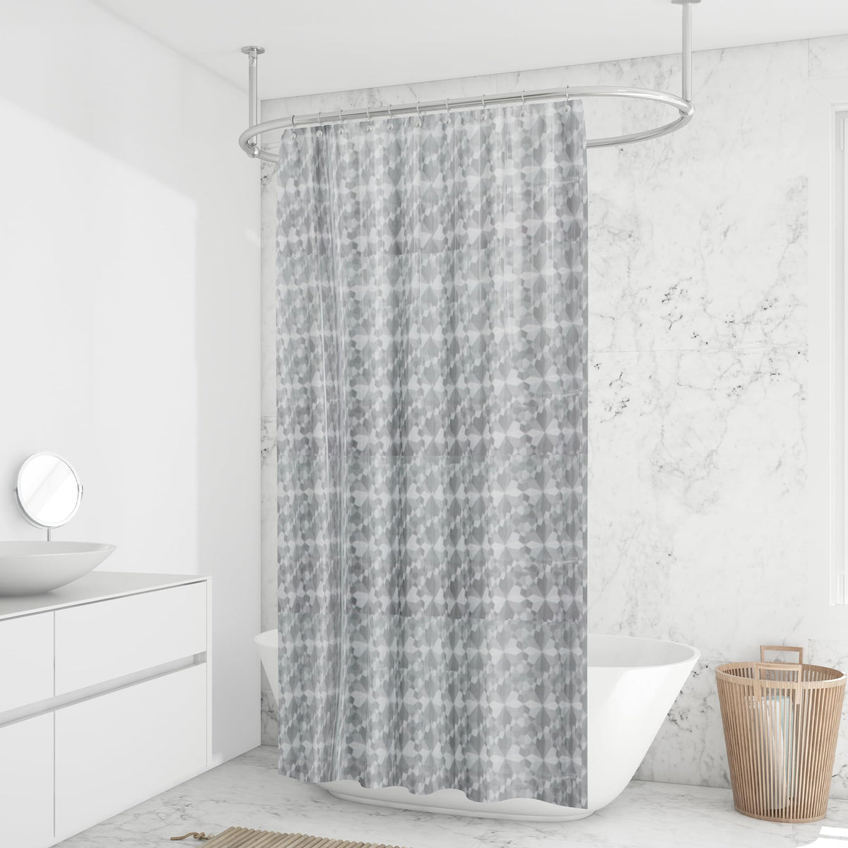 Anko PEVA Bathroom Shower Curtain with 12 Rings | Heavier Quality| Waterproof Fabric | 1 Piece Shower Curtain with Plastic Hooks| Polyester Shower Curtain | Washable 5.9 Ft Tall and 5.9 Ft Wide |Grey