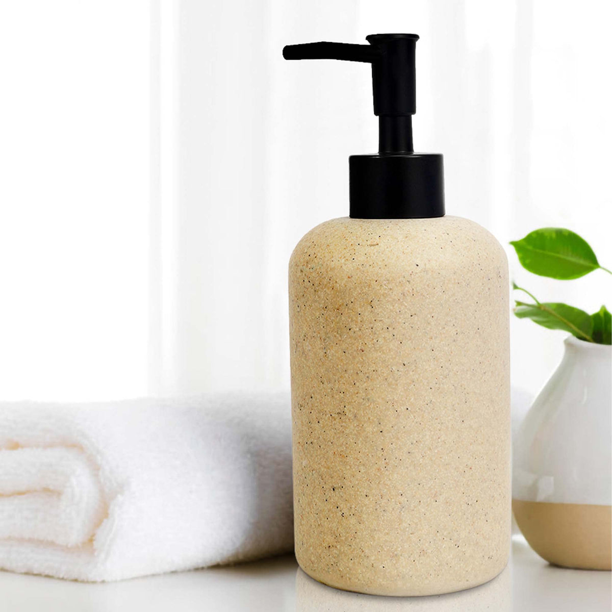 Anko 400 ml Beige Polyresin Liquid Soap Dispenser For Bathroom | Handwash Dispenser | Bathroom Accessories | Soap Dispenser For Kitchen