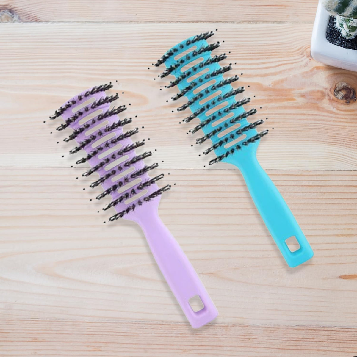 Homestic Hair Brush|Flexible Bristles Brush|Hair Brush with Paddle|Straightens & Detangles Hair Brush|Suitable For All Hair Types|Hair Brush Styling Hair|Round Vented|Set of 2|Blue & Purple