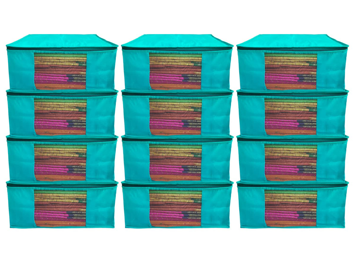 Kuber Industries Non-Woven Wardrobe Organizer/Cover/Storage Bag For Store Saree, Lehenga, Suit, Dress, Clothes- Pack of 12 (Blue)
