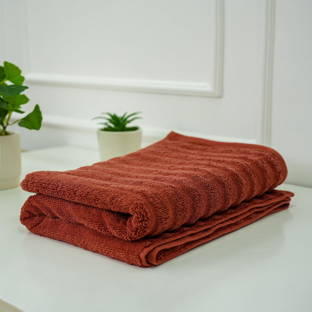 Anko Australia 100% Cotton 700 GSM Large Ribbed Bath Towel | Set of 1 | Super-Soft, Absorbent, Quick-Drying | Rust Towel for Men, Women & Kids | 135x68 cm |Travel, Gym, Spa Towel