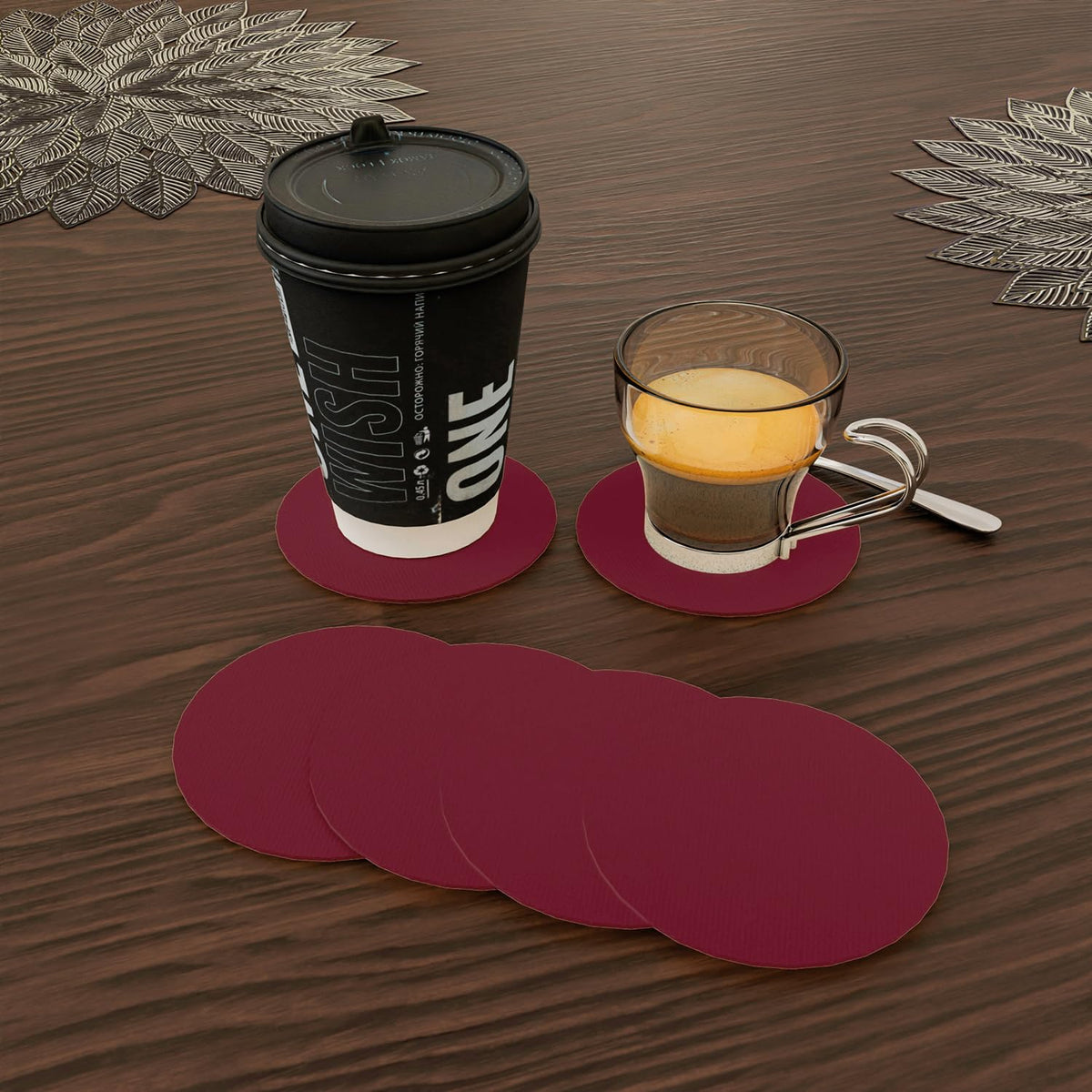 Heart Home Coaster | Round Drink Coasters | Foam Tea Coasters for Kitchen | Coasters for Dining Table | Office Desk Coasters | Lining Round Coaster | 6 Piece Set | Red