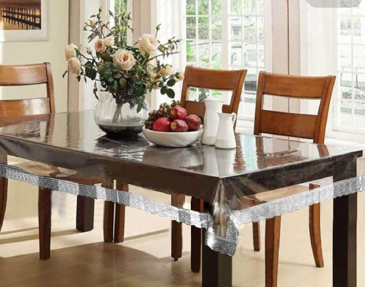 Kuber Industries PVC 6 Seater Transparent Dining Table Cover - Silver, Standard (CTCOMPST02)