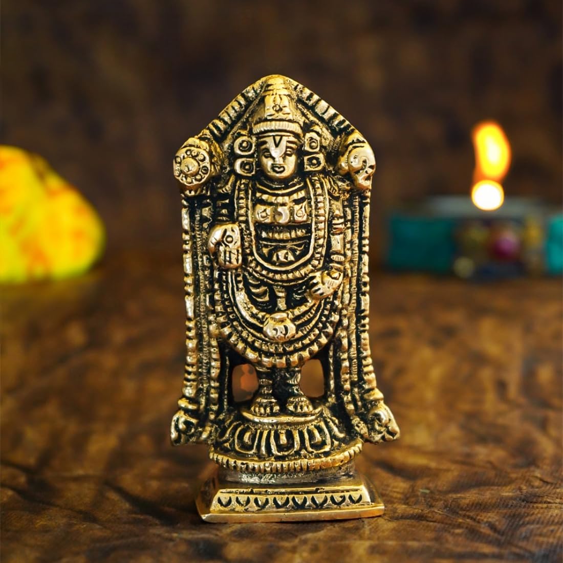 Ekhasa 100% Pure Brass Tirupati Balaji Idol (Size: 8.0 cm) | Lord Venkateswara Idol for Car Dashboard, Pooja Room, Home Décor and Office Desk | Tirupati Balaji Murti | Perumal Statue