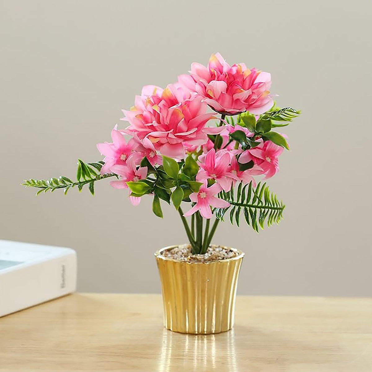 UMAI Artificial Flowers for Decoration with Pot | Pink Dahlia Flowers for Home Decor Items | 25 CM Long | Aesthetic Room Decor Items for Living Room, Bedroom | Fake Plants for Office, Reception