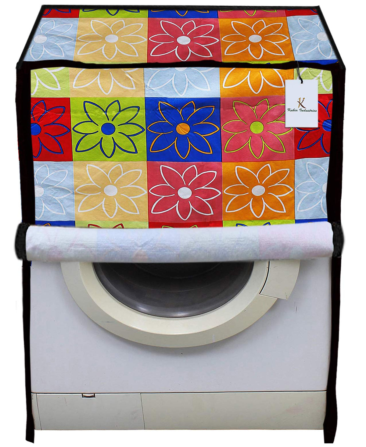 Kuber Industries Flower Design PVC Front Load Fully Automatic Washing Machine Cover with Back Hole (Multi) CTKTC33863