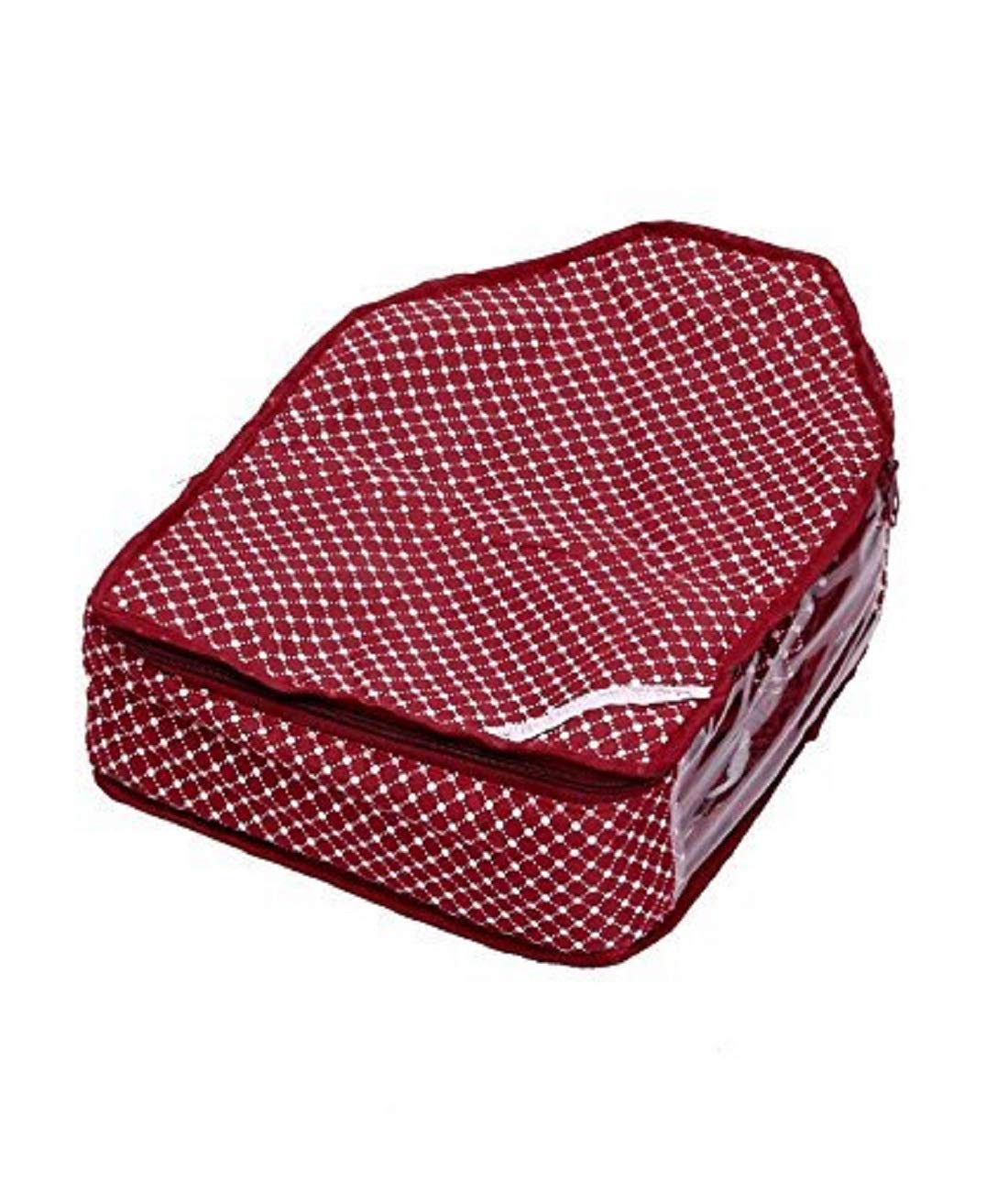 Kuber Industries Cotton Blouse Cover|Polka Dots & Tranparent Side|Zipper Closure|Size 37 x 25 x 23 CM (Maroon)