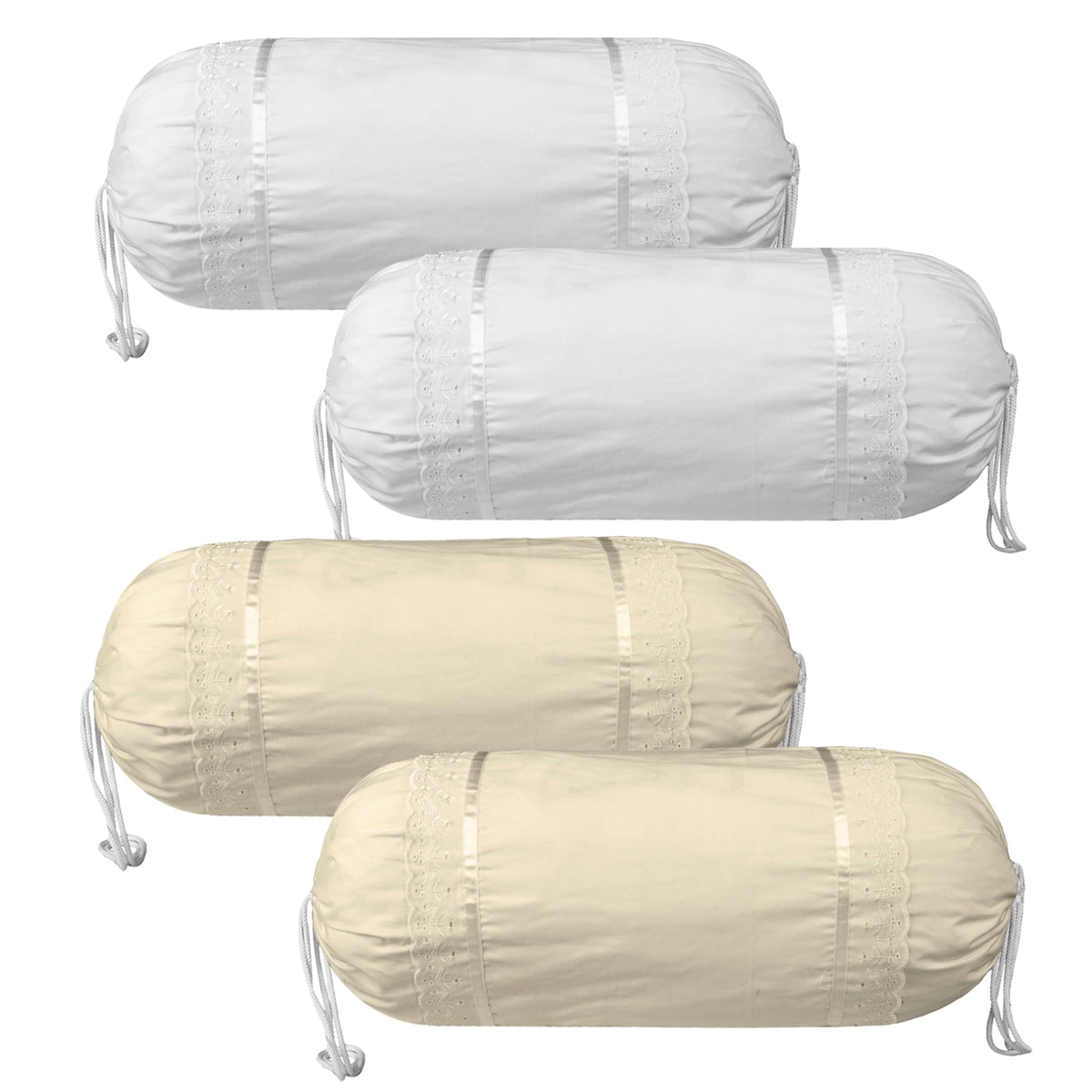 Kuber Industries Bolster Covers | Cotton Bolster Cover Set | Diwan Bolster Cover Set | Bolster Pillow Cover | Plain Lace Print Masand Cover | 16x32 Inch | Pack of 4 | Multicolor